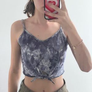 ROMWE Acid Wash Front Tie V Neck Crop Top